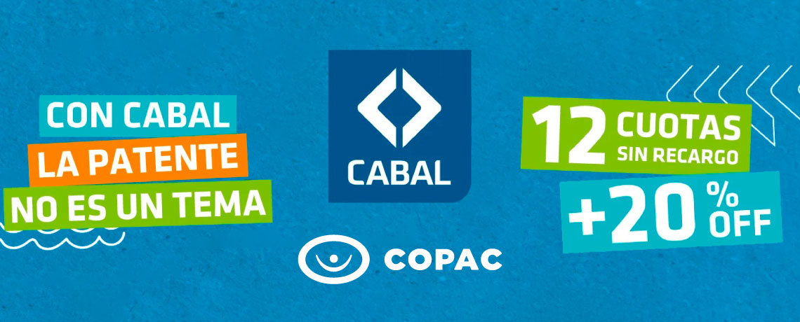 Patente en 12 cuotas sin recargo y 20% OFF con tu tarjeta COPAC-CABAL